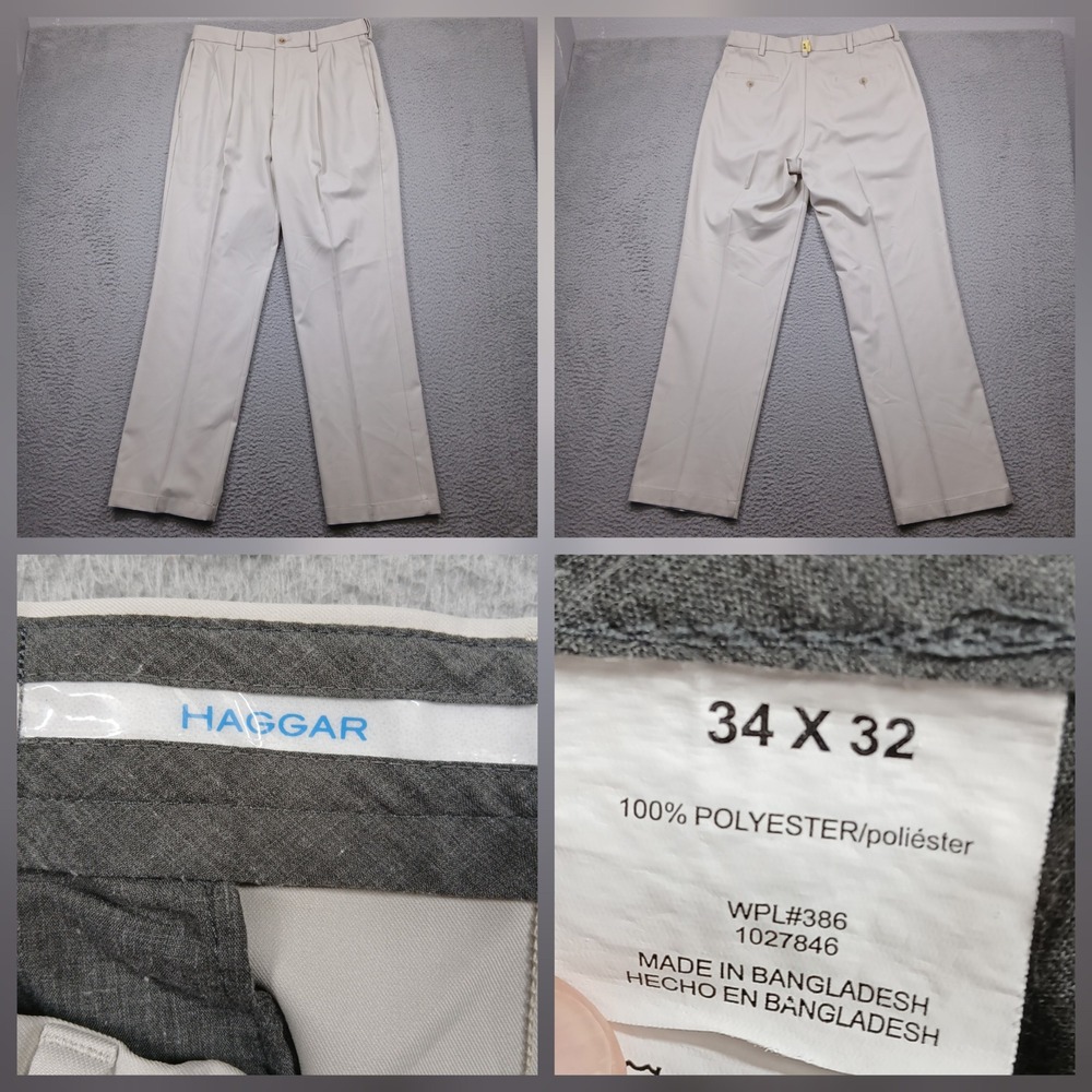 Haggar Dress Pants Men's 34x32 Light Gray Pleated Front‎ Classic Fit